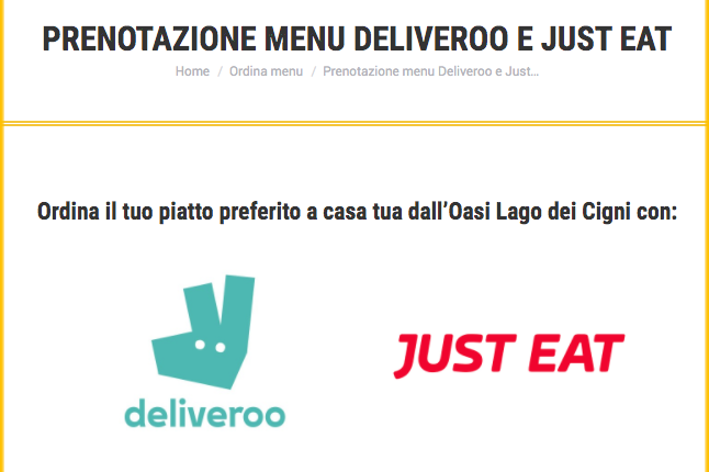 Prenotazione menu Deliveroo Just Eat oasilagodeicigni