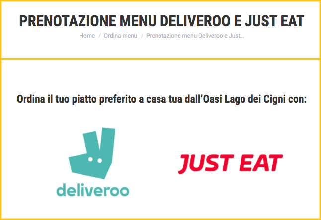 Prenotazione menu Deliveroo Just Eat oasilagodeicigni