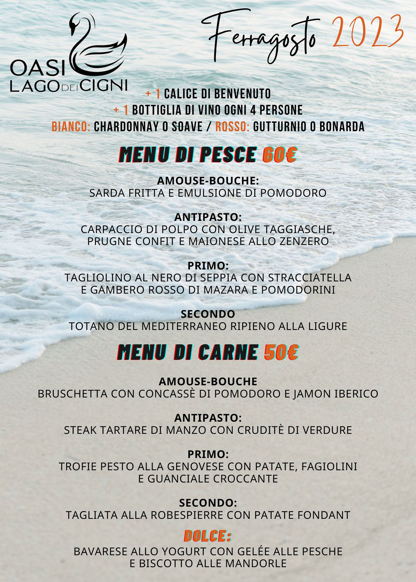 menu oasi lago dei cigni milano ferragosto 2023